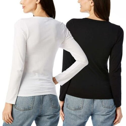 Lucky Brand Women's 2-Pack Soft Lightweight Cotton Tee Long Sleeve Crew T-Shirt, large