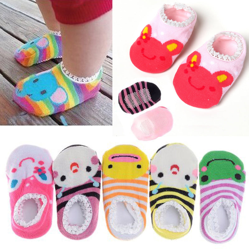 5 Pairs Baby Toddler Infant Stripes Anti Slip Non Skid Socks No-Show Boat Cotton Slipper Sock