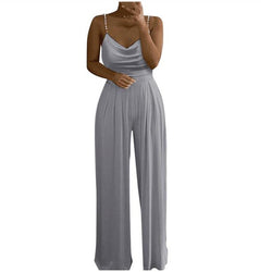 Puntoco Clearance Women'S Casual Solid Color Long Playsuit Loose Lady Pearl Suspender Jumpsuit Gray 4(S)