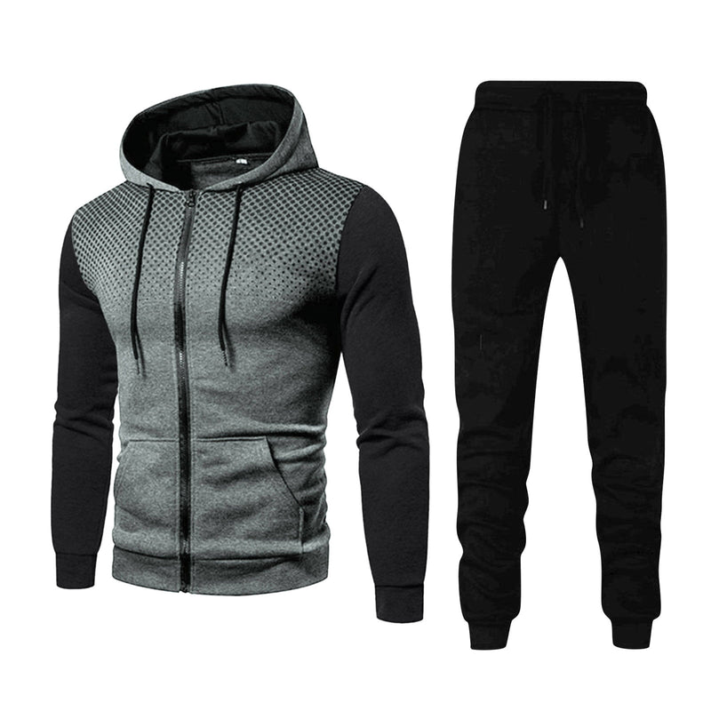 wendunide Men's Suits Men's Winter Sports Casual Fitness Suit With Dots Hoodie Sweatshirt And Pants Grey L