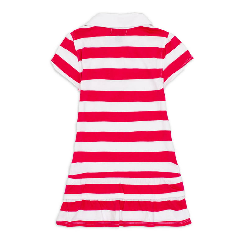 U.S. Polo Assn. Toddler Girl Short Sleeve Stripe Ruffle Dress, Sizes 2T-5T