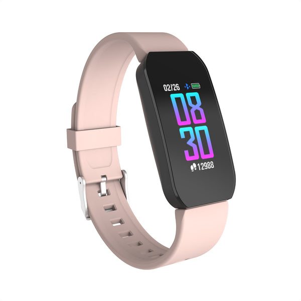 iTech Active Smartwatch Fitness Tracker, Heart Rate, Step Counter, Notification, Swimming Water Resistant for Ladies, Touch Screen, Compatible with iPhone and Android (Black Blush)