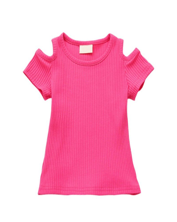 Luxsea Summer Baby Girls Candy Color Off-shoulder Short Sleeved Kids T-shirt
