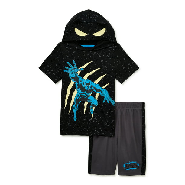 Black Panther Boys Cosplay Hooded Top & Shorts, 2-Piece Outfit Set, Sizes