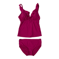 DKNY Women's 2 Piece Ruffled Tankini Swimsuit (Pink, XXL)