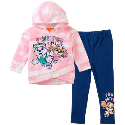 Nickelodeon Paw Patrol Skye Everest Little Girls Pullover Crossover Fleece Hoodie and Leggings Set Pink / Blue 7-8