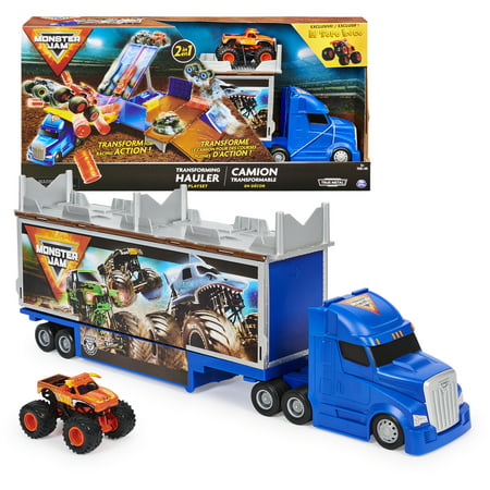 Monster Jam, Official 2-in-1 Transforming Hauler Playset with Exclusive 1:64 Scale El Toro Loco Die-Cast Monster Truck Toy