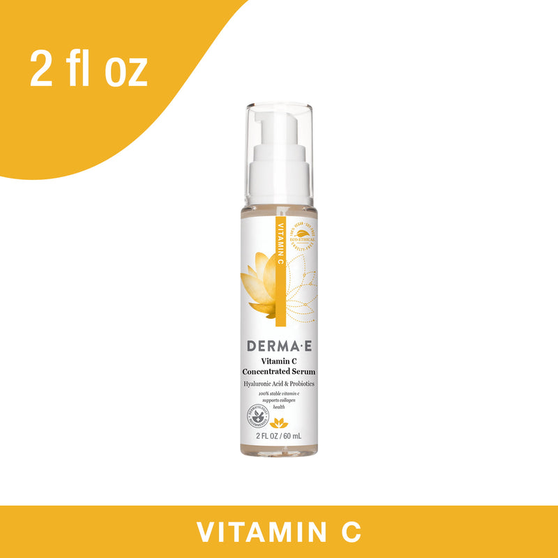DERMA E Vitamin C Serum for Face with Hyaluronic Acid, Concentrated Brightening Serum, Vegan, 2 oz