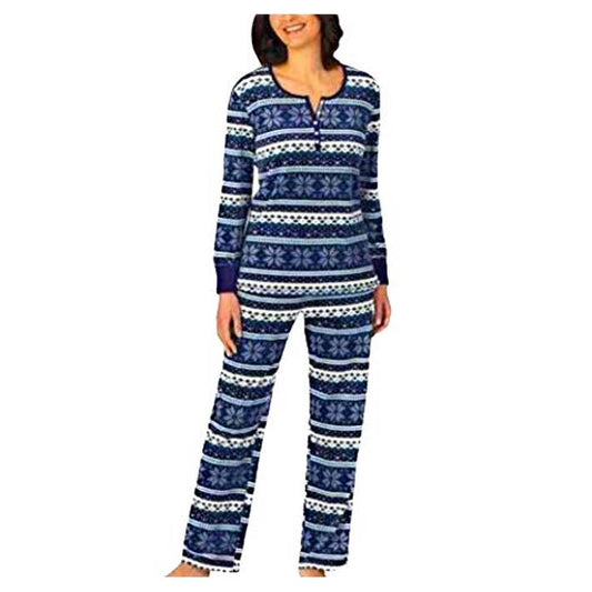 Nautica Womens 2 Piece Fleece Pajama Sleepwear Set (Small, Mixed Blue)