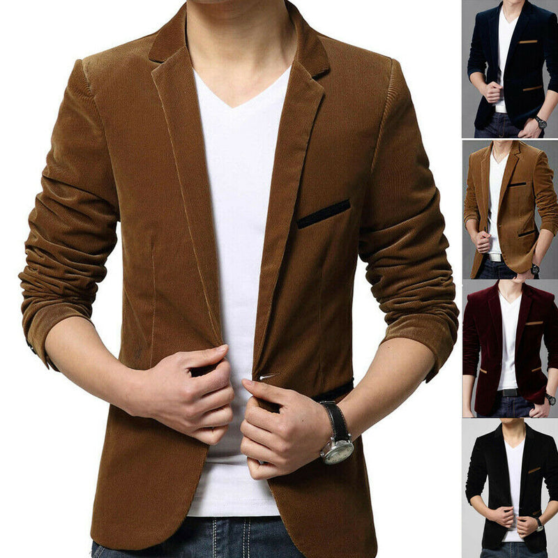 Men's Formal Suit Blazer Coat Business Casual Fashion One Button Slim Fit Jacket Tops Khaki M