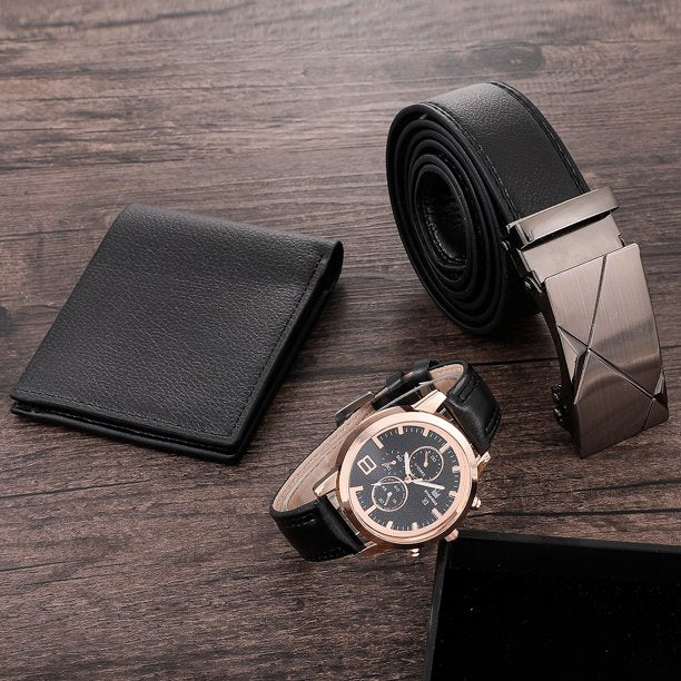 Men's Watch+Wallet+Belt Set Male's Gift for Father's Day Birthday Gift 3pcs/set
