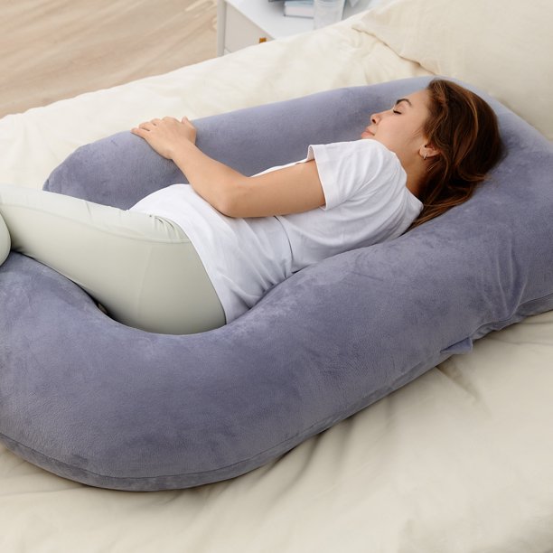 Momcozy Pregnancy Pillow, U Shaped Full Body Maternity Pillow for Sleeping with Removable Cover, 57 Inch Grey