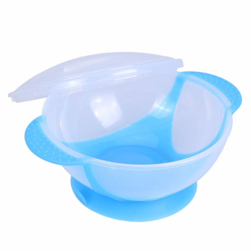 Baby Infants Sucker Bowl with Cover Temperature Sensing Spoon Set Newborn Toddler PP Training Bowls