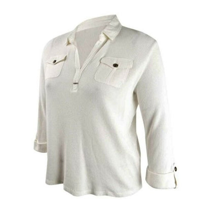 TOMMY HILFIGER Womens Ivory Long Sleeve Collared Sweater Size: XL