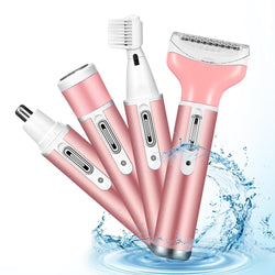 4 in 1 Women Electric Shaver Rechargeable Waterproof Razor Painless Epilator Body Hair Remover Nose Hair Beard Bikini Trimmer Eyebrow Face Facial Armpit Legs Removal Clipper Lady Grooming Groomer Kit
