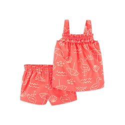 Carter's Child of Mine Baby and Toddler Girl Coral Beach Ruffle Short Set, 2 Piece Outfit Set, 12 Months-5T