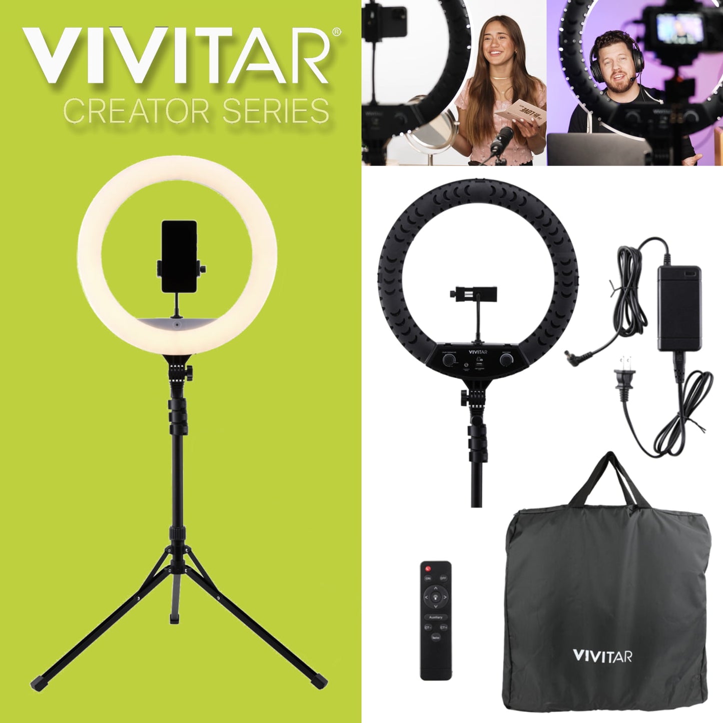 Vivitar 18-Inch LED Ring Light, Adjustable 63-Inch Tripod Stand, with Phone Stand and Wireless Remote for Selfies